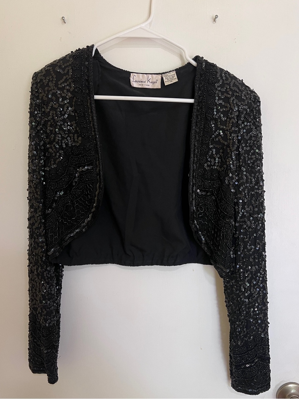 Vintage Laurence Kazar Black Beaded Cropped Beaded Silk Evening Bolero Jacket